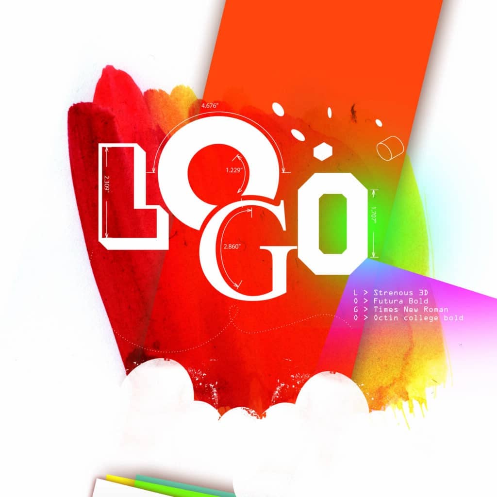 Maquette de logo avec mesures sur fond coloré