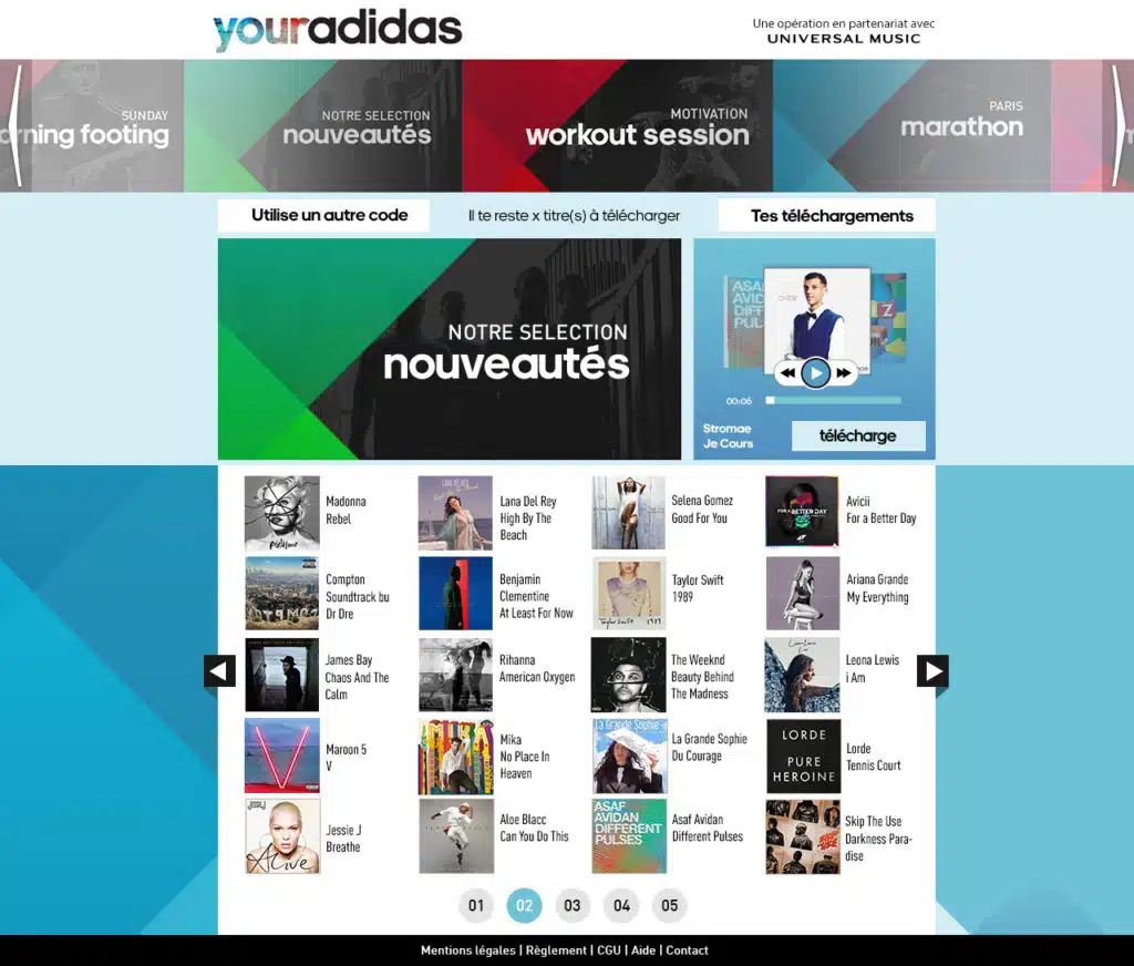 Page de téléchargement d’albums musicaux.
