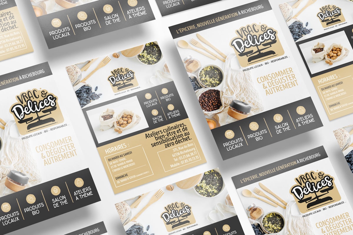 Affiches de Vrac et Délices épicerie.