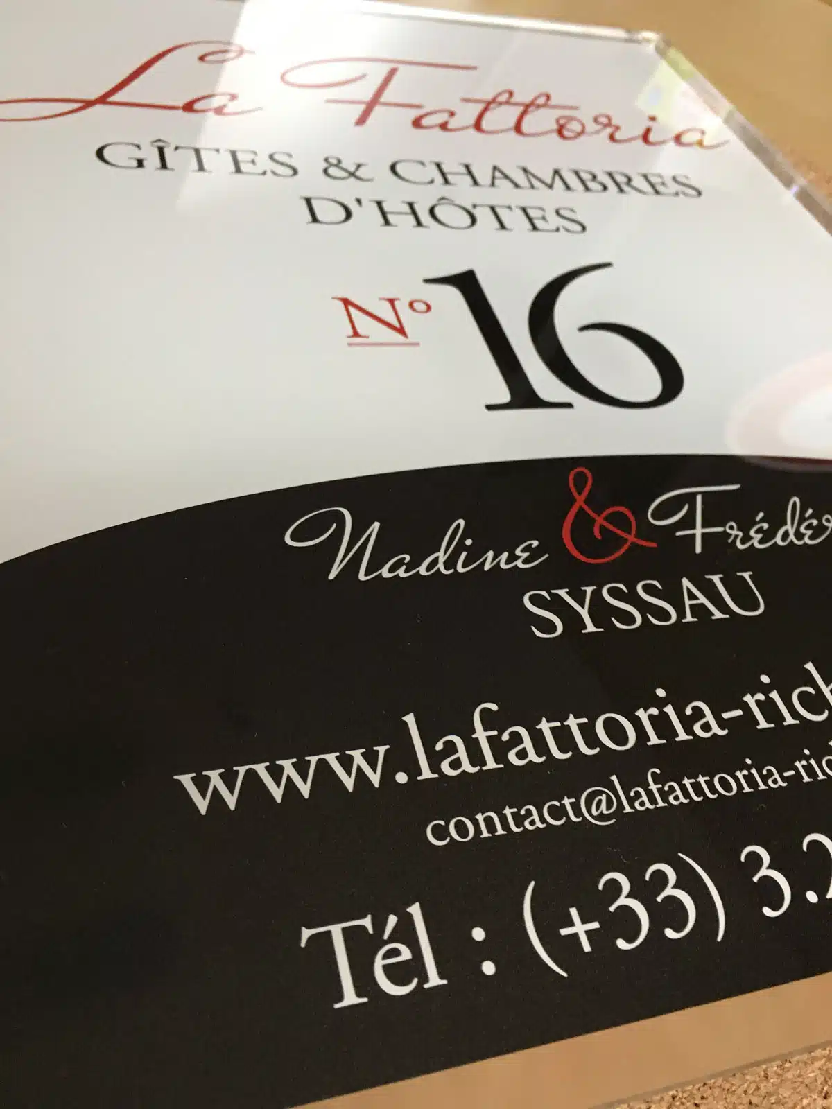 Panneau La Fattoria, gîtes chambres d'hôtes.