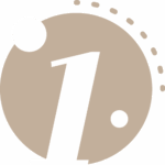 Icône numéro un beige avec points.
