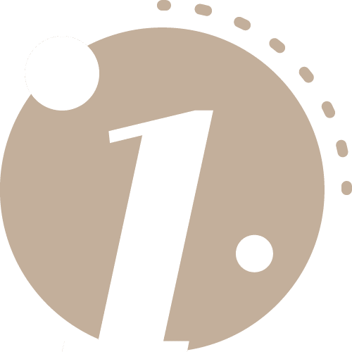 Icône numéro un beige avec points.