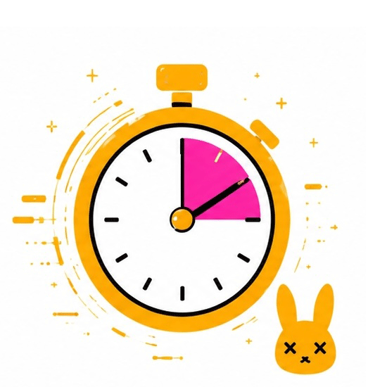 Chronomètre jaune avec segment rose et icône lapin